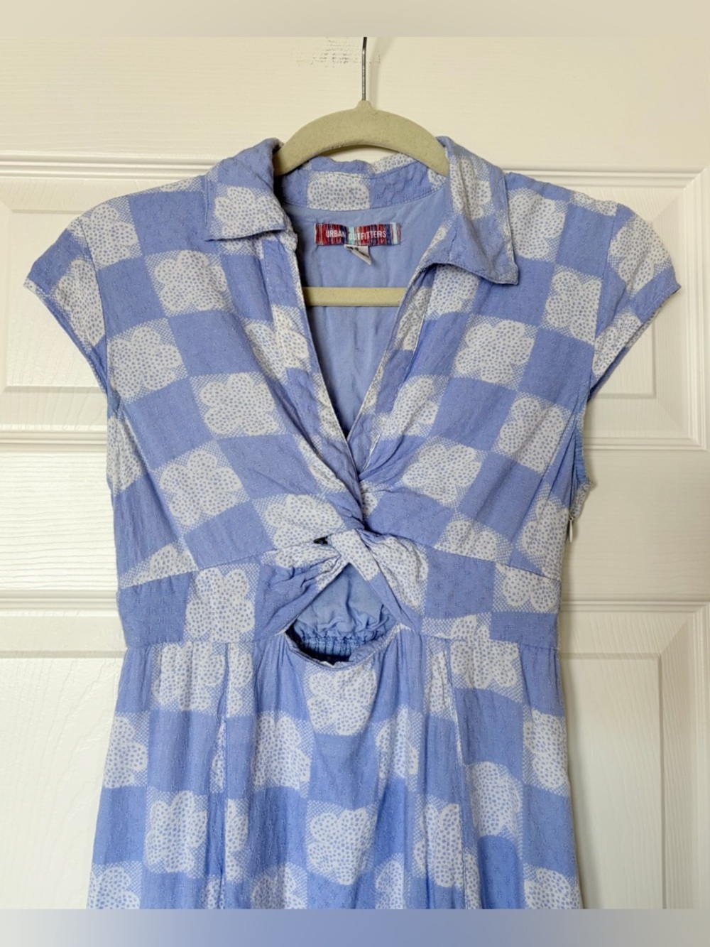 Urban Outfitters Collared Blue Checkered Mini Dress — Size Small - Picture 2 of 10